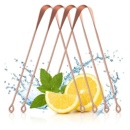 Ayurvedic Copper Tongue Cleaner (Pack of 4) – 100% Pure Copper Tongue Scraper for Oral Hygiene, Antimicrobial, Fresh Breath – For Adults and Kids, No Black Spots, Flexible & Safe Handles