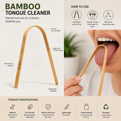 Organic Bamboo Tongue Cleaner for Kids & Adults